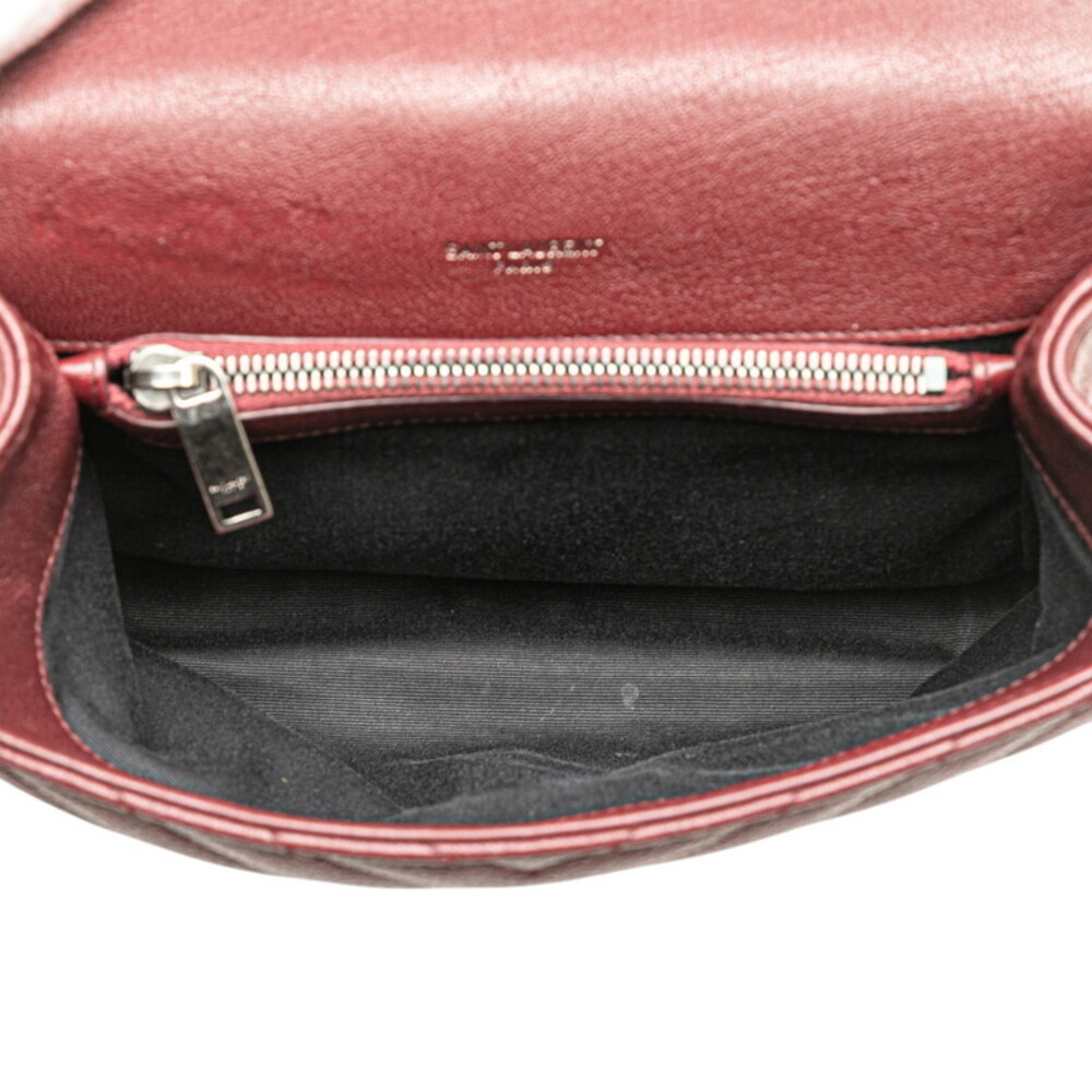 Saint Laurent YSL logo college bag handbag shoulder Wine Red red silver leather - Picture 6 of 9